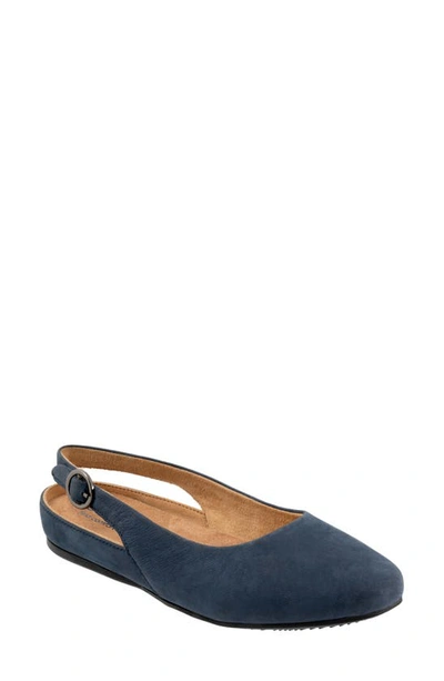 Softwalk Sandy Slingback Flat Sandal In Navy Nubuck