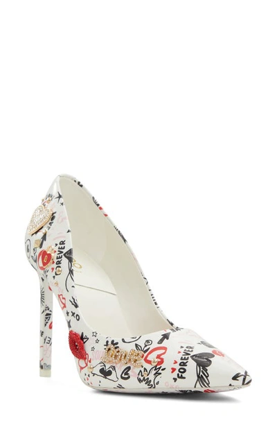 Aldo Stessy 2.0 Pointed Toe Pump In Patent White Love Print Multi