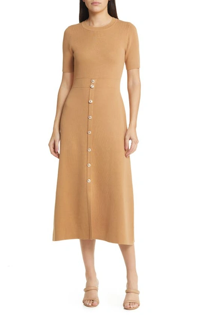 Zoe And Claire Midi Sweater Dress In Camel