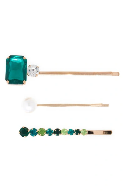 Petit Moments Glamour 3-pack Crystal Hairpins In Emerald