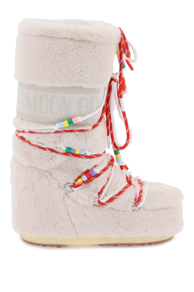 Moon Boot Snow Boots Icon Faux Fur Beads In Neutrals