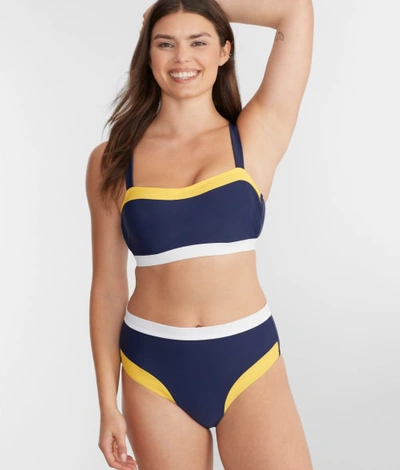 Pour Moi Palm Springs High-waist Control Bikini Bottom In Yellow,navy,white