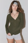 Out From Under Everyday Snap Henley Top In Army Green, Women's At Urban Outfitters