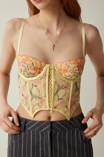 Out From Under Flora Embroidered Bustier Top In Yellow, Women's At Urban Outfitters