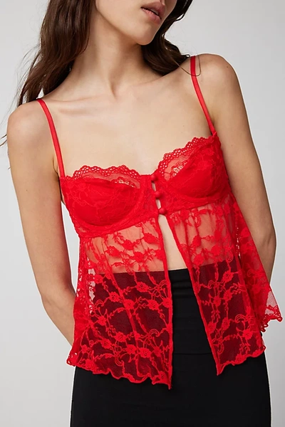Out From Under Cherie Sheer Lace Cropped Babydoll Cami In Red, Women's At Urban Outfitters