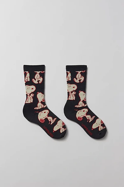 Urban Outfitters Peanuts Snoopy All Over Print Crew Sock In Charcoal, Men's At