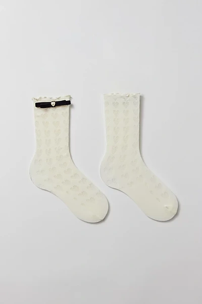 Urban Outfitters Hearts & Bows Sock In Ivory, Women's At
