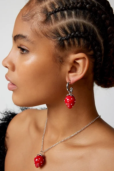 Urban Outfitters Strawberry Charm Hoop Earring In Red, Women's At