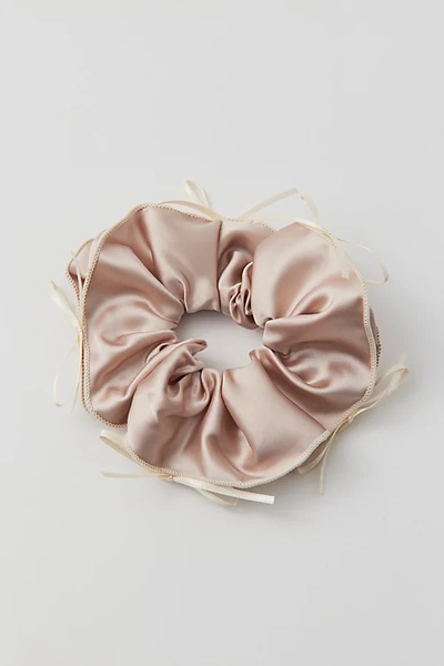 Urban Outfitters Satin Bow Scrunchie In Tan At
