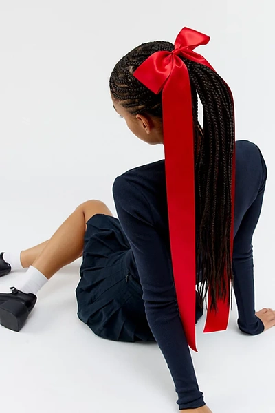 Urban Outfitters Long Satin Hair Bow Barrette In Red At