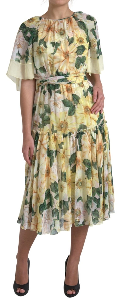 DOLCE & GABBANA MULTICOLOR SILK FLORAL PRINT LONG MAXI DRESS