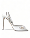 DOLCE & GABBANA WHITE EMBROIDERED ANKLE STRAP SANDALS SHOES