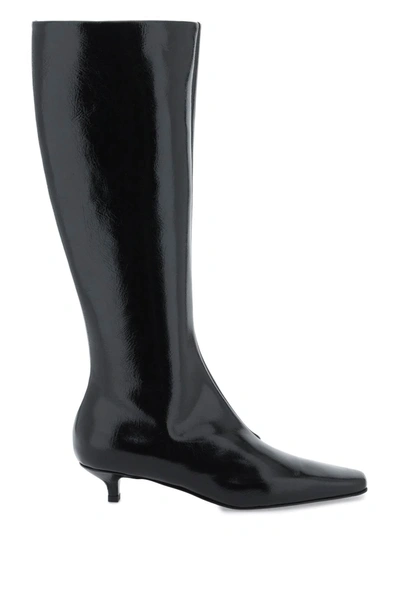 Totême The Slim Embossed Leather Knee Boots In Dark Brown Croco