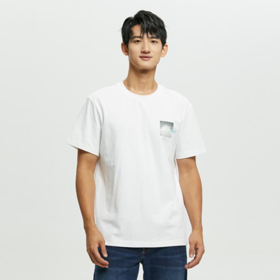 Calvin Klein Ck Jeans夏季男士休闲纯棉海浪图案字母印花透气短袖t恤j322136 In White