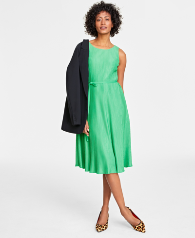 On 34th Women's Pleated Sleeveless Tie-waist Midi Dress, Created For Macy's In Bright Green
