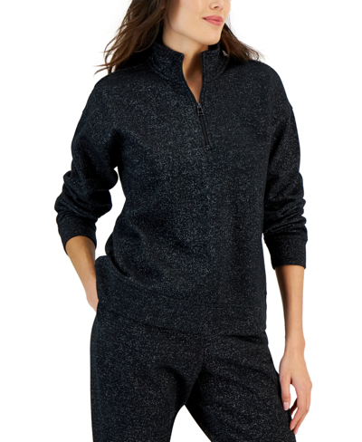 Id Ideology Women's Metallic Fleece Half-zip Sweatshirt, Created For Macy's In Deep Black