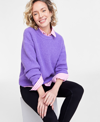 On 34th Women's Shaker Crewneck Long-sleeve Sweater, Created For Macy's In Bright Iris