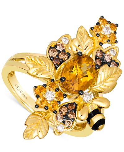 Le Vian Cinnamon Citrine (1-3/8 Ct. T.w.) & Diamond (3/8 Ct. T.w.) Leaf Cluster & Bee Statement Ring In 14k In No Color