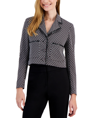 Bar Iii Women's Faux-leather-trimmed Cropped Jacket, Created For Macy's In Black Multi