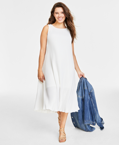 On 34th Women's Pleated Sleeveless Tie-waist Midi Dress, Created For Macy's In Washed White