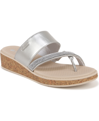 Bzees Bora Bright Washable Thong Sandals In Silver Faux Leather