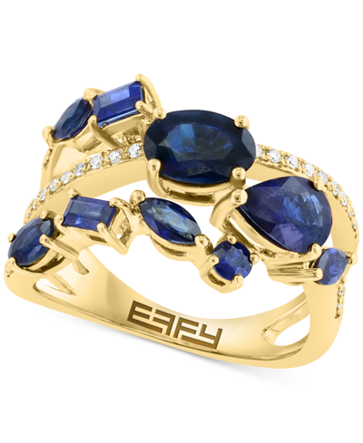Effy Collection Effy Sapphire (2-5/8 Ct. T.w.) & Diamond (1/10 Ct. T.w.) Openwork Cluster Ring In 14k Gold In Yellow Gold