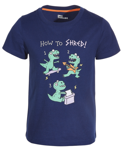 Epic Threads Kids' Little Boys Shredding Dino Graphic T-shirt, Created For Macy's In Navy Sea