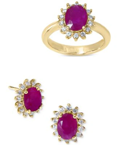 Effy Collection Effy Ruby Diamond Halo Ring Stud Earrings Collection In 14k Gold