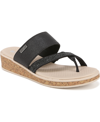 Bzees Bora Bright Washable Thong Sandals In Black Faux Leather