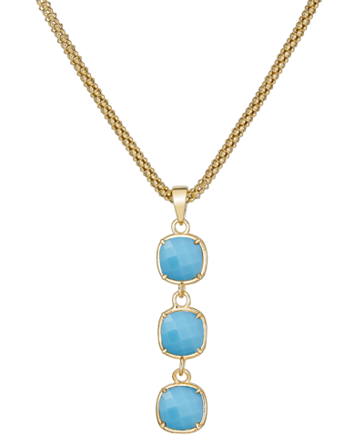 Macy's Lapis Lazuli Triple Drop Pendant Necklace In 14k Gold-plated Sterling Silver, 18 + 3" Extender (also In Turquoise