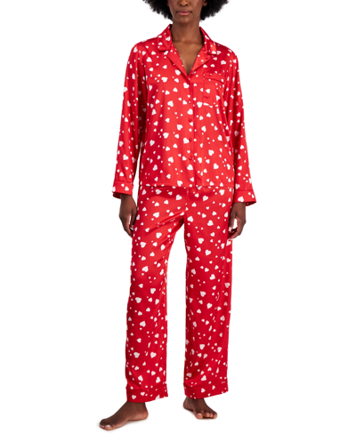 Inc International Concepts Satin Notch Collar Pajama Set, Created For Macy's In Hearts