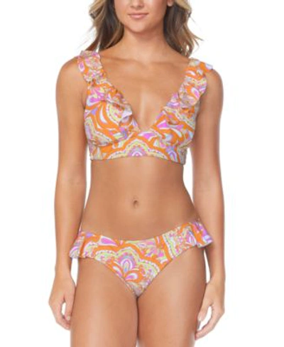 Raisins Juniors Cannes Printed Ruffled Bikini Top Sophia Printed Ruffled Bikini Bottoms In Orange