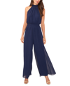 Vince Camuto Tie Neck Chiffon Overlay Wide Leg Jumpsuit In Classic Navy