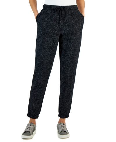 Id Ideology Women's Metallic Fleece Jogger Pants, Created For Macy's In Deep Black