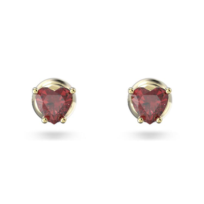 Swarovski Chroma Heart Crystal Stud Earrings In Red/gold
