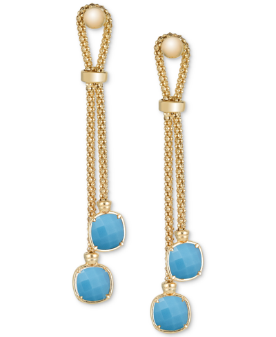 Macy's Lapis Lazuli Double Chain Drop Earrings In 14k Gold-plated Sterling Silver (also In Onyx & Turquoise