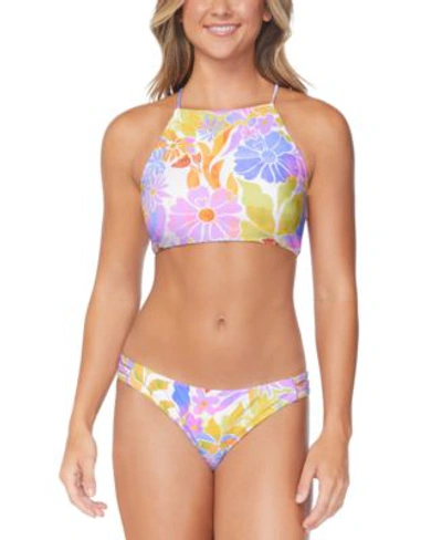 Raisins Juniors Shorebreak Printed Halter Bikini Top Printed Strappy Side Bikini Bottoms In Multi Color