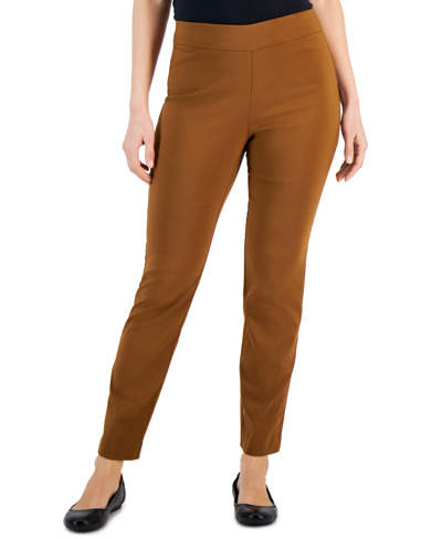Jm Collection Petite Cambridge Stretch Pull On Pants, Created For Macy's In Lovely Bark