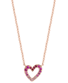EFFY COLLECTION EFFY PINK SAPPHIRE (1/6 CT. T.W) & RUBY (1/20 CT. T.W.) OMBRE HEART 17-3/4" PENDANT NECKLACE IN 14K 