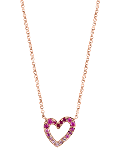 Effy Collection Effy Pink Sapphire (1/6 Ct. T.w) & Ruby (1/20 Ct. T.w.) Ombre Heart 17-3/4" Pendant Necklace In 14k In Rose Gold