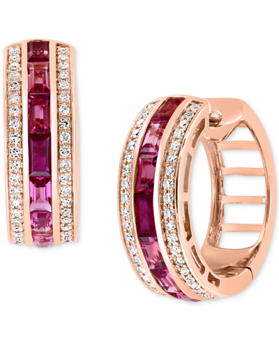 Effy Collection Effy Ruby (1/5 Ct. T.w.), Pink Tourmaline (7/8 Ct. T.w.), & Diamond (1/3 Ct. T.w.) Small Huggie Hoop In Rose Gold