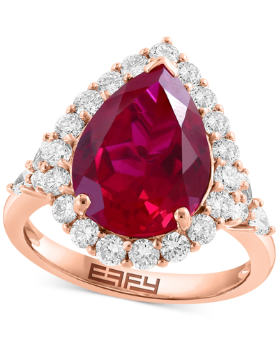 Effy Collection Effy Lab Grown Ruby (7-1/8 Ct. T.w) & Lab Grown Diamond (1 Ct. T.w.) Halo Ring In 14k Rose Gold