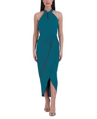 Julia Jordan Knot-neck Tulip-hem Midi Dress In Blue,jade