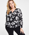 INC INTERNATIONAL CONCEPTS PLUS SIZE FLORAL-PRINT SURPLICE-NECK TOP, CREATED FOR MACY'S