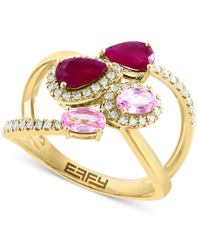 Effy Collection Effy Pink Sapphire (1/2 Ct. T.w.), Ruby (7/8 Ct. T.w.), & Diamond (1/4 Ct. T.w.) Crossover Statement In Yellow Gold