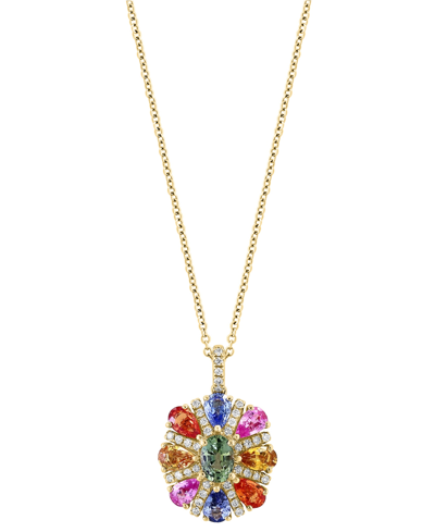 Effy Collection Effy Multi-sapphire (2-3/4 Ct. T.w.) & Diamond (1/4 Ct. T.w.) Flower 18" Pendant Necklace In 14k Gol In Yellow Gold