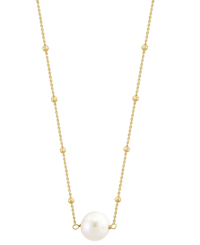 Effy Collection Effy Freshwater Pearl (10mm) & Polished Bead 16" Pendant Necklace In Gold-plated Sterling Silver In Gold Over Silver