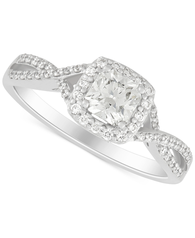 Macy's Diamond Princess-cut Diamond Halo Twist Engagement Ring (3/4 Ct. T.w.) In 14k White Gold