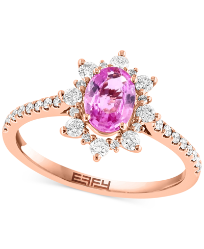 Effy Collection Effy Pink Sapphire (7/8 Ct. T.w.) & Diamond (3/8 Ct. T.w.) Halo Ring In 14k Rose Gold