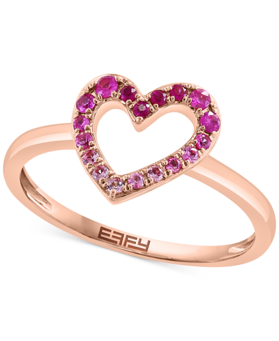 Effy Collection Effy Pink Sapphire (1/6 Ct. T.w) & Ruby (1/20 Ct. T.w.) Ombre Open Heart Ring In 14k Rose Gold